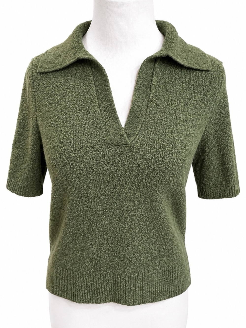 Abercrombie & Fitch Olive V-Neck Short-Sleeve Knit Sweater